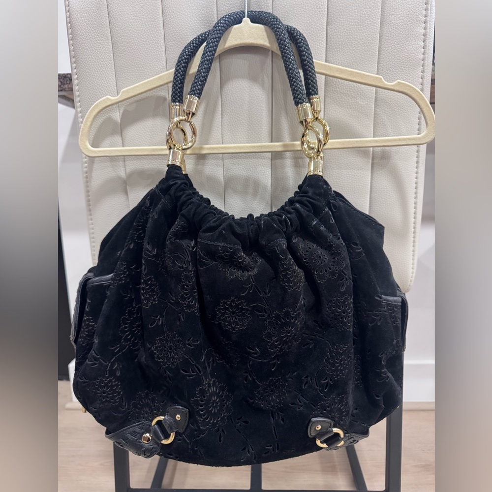 Cole Haan HO6 Black Floral Women's Bag finished with Leather & Suede